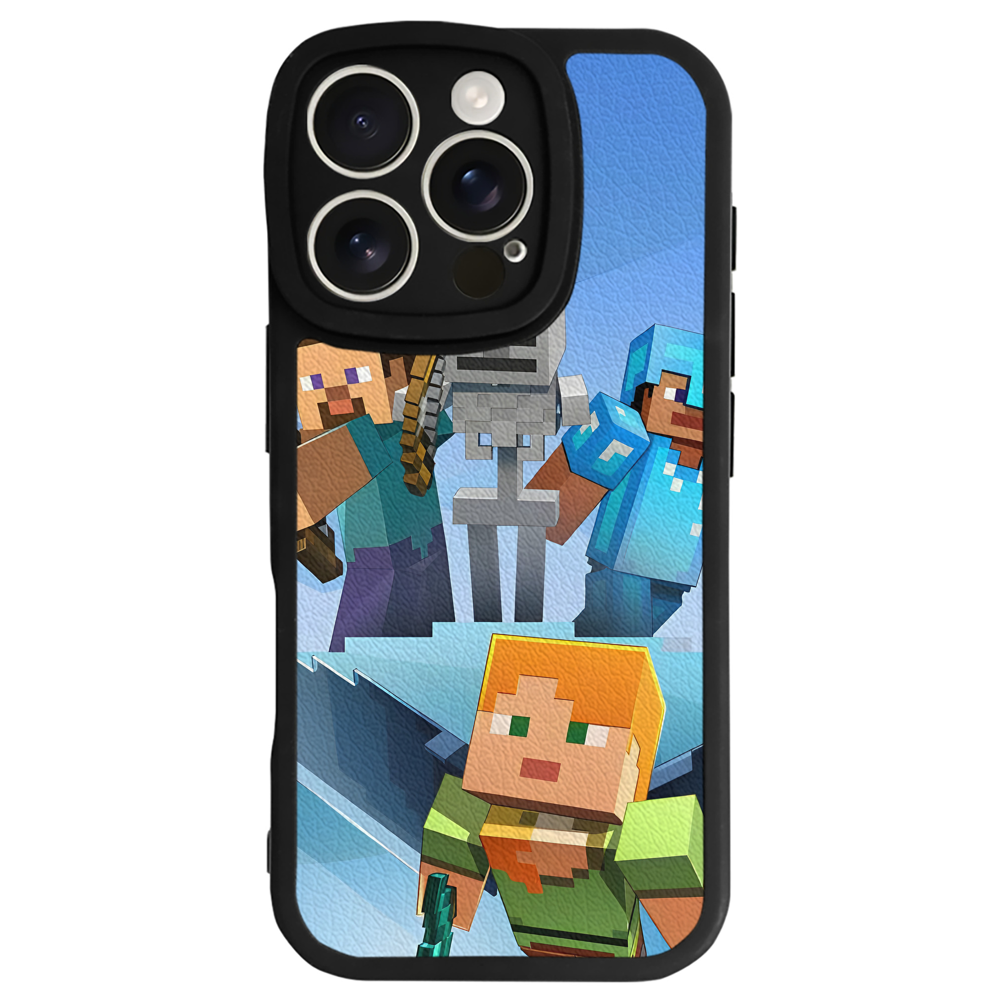 （画像用） マインクラフト ブロックの世界 Minecraft MC Block world 【iPhone 16シリーズ対応】シリコンスマホケース（レザー調） 材質：シリコン